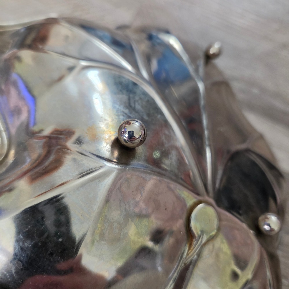 Vintage Silver Plated Leaf Dish Grape Handle Footed Trinket Bowl Hong Kong 9.5" - Picture 10 of 16